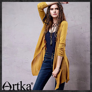 Artka阿卡复古镂空中长款舒适棉质针织开衫W015159C