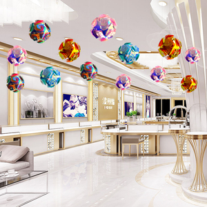 珠宝店天花板吊顶氛围装饰店铺商场橱窗布置顶部吊球春季挂饰吊饰