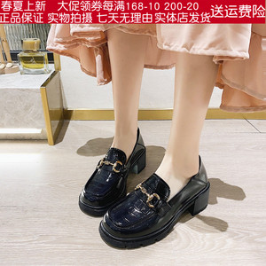 欧乐琳2022春真皮漆皮单鞋ins小香风休闲皮鞋jk学生软底中跟女鞋