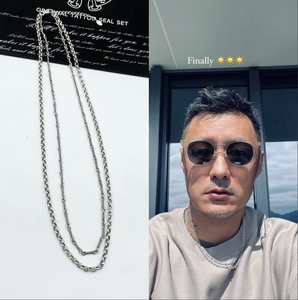 个性叠戴锁骨链余文乐同款复古925纯银双层项链男女款