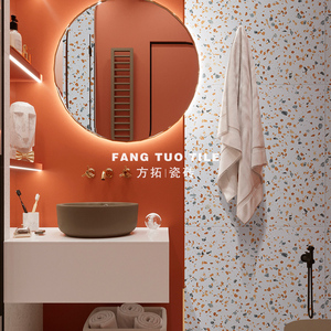 北欧风全瓷彩色水磨石瓷砖 卫生间厕所浴室地砖厨房客厅餐厅墙砖