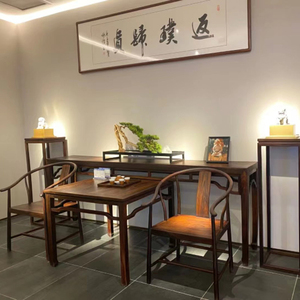 新中式黑檀玄关条案实木中堂六件套桌八仙桌客厅供台神台乌金家具