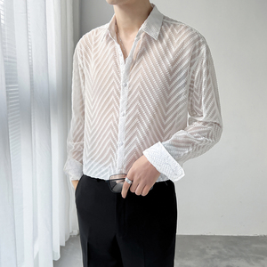 男士透明雷丝衬衫