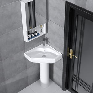 三角盆洗手盆立柱式洗脸盆小户型卫生间转角立柱盆墙角迷你落地式