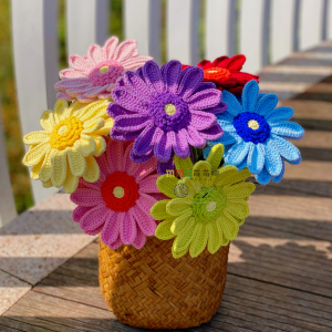 手工钩织成品毛线花艺非洲菊扶郎花双层重瓣大花仿真花节日礼品