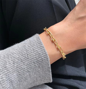 【miniq】925通体纯银重工链条u型手链机车款帅气手环情侣个性ins