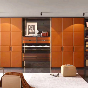 定制做大橱高端合金封边单双六面硬包车线皮革衣柜门板轻奢鳄纹橙