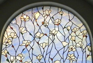 钢化玄关隔断屏风窗吊顶门欧式帝凡尼艺术玻璃蒂凡尼透光蓝玉兰花