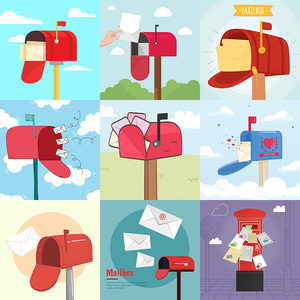 邮筒插画 扁平化可爱卡通信箱邮箱海报背景 AI格式矢量设计素材