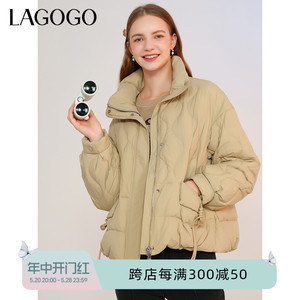 Lagogo拉谷谷2023冬季新款立领小个子设计感羽绒服女时尚轻薄短款