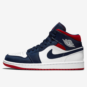 耐克男鞋AIR JORDAN 1 MID AJ1蓝白红美国队运动篮球鞋852542-104