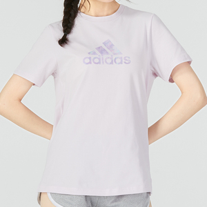 阿迪达斯粉色短袖女2024夏季新款运动半袖上衣休闲透气T恤HM7047