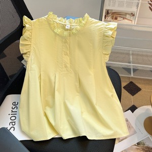 韩国chic新款设计感小飞袖衬衫女夏减龄宽松小个子漂亮小衫娃娃衫