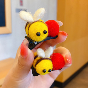 羊毛毡小蜜蜂发夹女头饰发卡夹子杨幂同款发饰卡子可爱毛球刘海夹