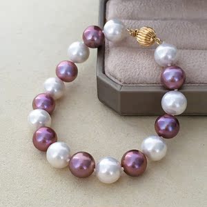 混彩色爱迪生天然淡水珍珠手链女送妈妈款正圆形强光简约百搭正品