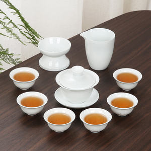 茗峰陶瓷功夫茶具高白瓷盖碗茶杯公道杯茶漏瓷器整套茶具茶盘套装