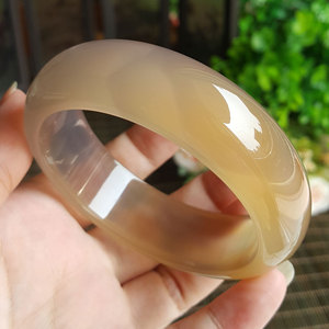 天然原色巴西玉髓手镯55圈口舒适扁条无烧无优化玛瑙玉石镯子礼物