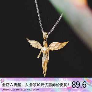 roadlative国潮原创设计新品天使翅膀十字架钛钢潮女生情侣项链男