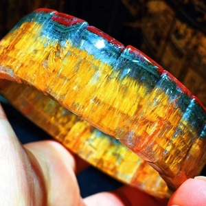 天然极光23紫黄钛晶手排手牌板钛晶簇状金色发丝密集猫眼效应光强