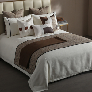 现代简约咖色系高端样板间床品十一件套床笠式别墅主卧软装可定制