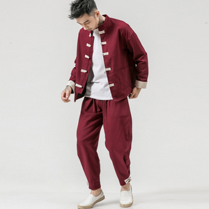 春中国风复古运动功夫服中式盘扣夹克休闲裤两件套大码男唐装套装