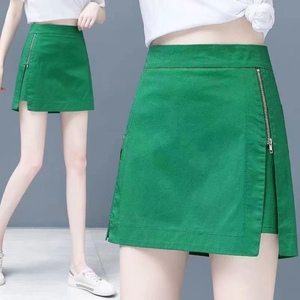 短裤女薄款2024夏季新款绿色高腰假两件大码a字包臀短裙半身裙裤