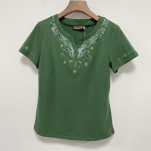 桑迪夏装气质上衣绣花中年女装 大码休闲短袖t恤妈妈装b103绿色