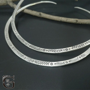 【g配件】泰国清迈手工银个性复古鱼纹 水草刻花纯银项圈 项链