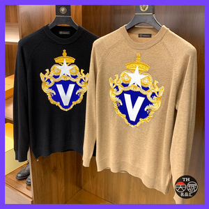 versace/范思哲男装美杜莎刺绣羊毛衫男士圆领羊绒加厚毛衣打底衫