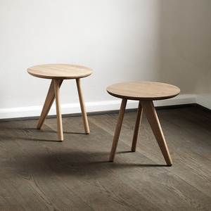 北欧实木小圆桌设计师原木边几简约角几艺术感圆形桌子木质小茶几