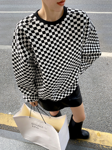 复古黑白格子卫衣女