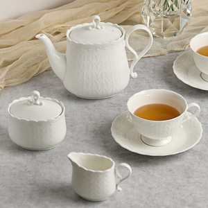 日本Narumi鸣海纯白骨瓷茶具茶壶奶罐糖罐咖啡红茶杯碟茶具套装
