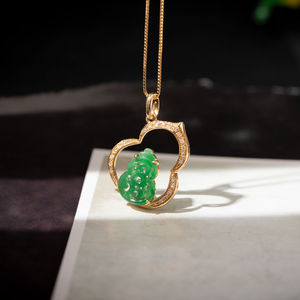 翡翠葫芦吊坠18k金镶嵌项链锁骨坠冰种天然缅甸玉复古风鉴定证书