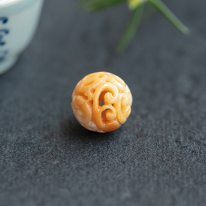 翡翠珠子黄翡糯种团寿纹大龙珠镂空雕刻仿古镶嵌吊坠挂件鉴定证书