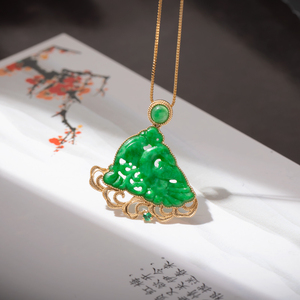 翡翠凤凰吊坠18k金镶嵌冰糯种天然缅甸玉挂件复古风鉴定证书女款