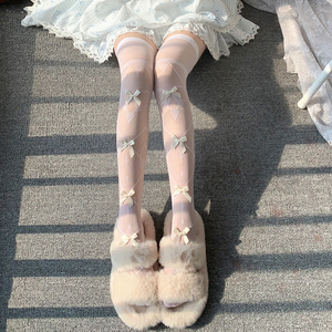 Lolita蝴蝶结长筒袜女生日系萝莉软妹甜美复古白丝长袜高筒过膝袜