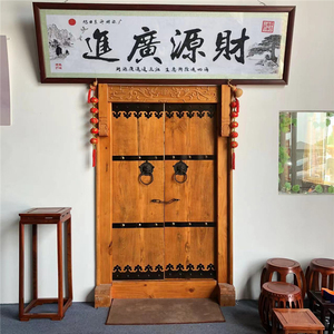 中式实木榆木仿古门楼别墅会所山庄庭院双对开门民宿祠堂大门定