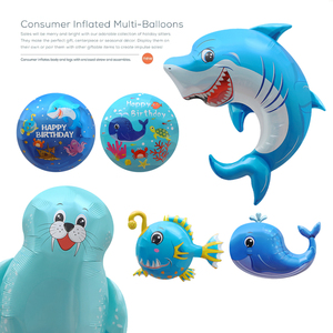 生日派对装饰玩具汽球海洋鲨鱼灯笼鱼鲸鱼海狮卡通造型铝膜大气球