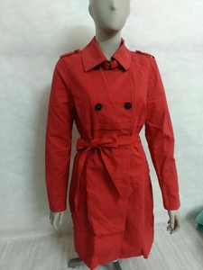 1外贸原单出口荷兰新款双排扣风衣红色女长款修身显瘦外套大衣