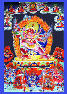 定制文殊红大威德画像相纸塑封唐卡摆台相框