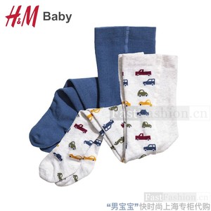 HM婴儿连裤袜6-12月男宝宝袜子春秋款儿童袜子深蓝色卡通汽车2双
