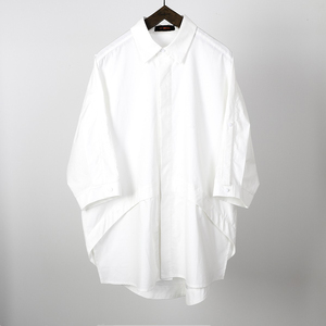 牧木原创设计男装港风宽松廓形燕尾中袖白色休闲衬衫男白衬衣男潮