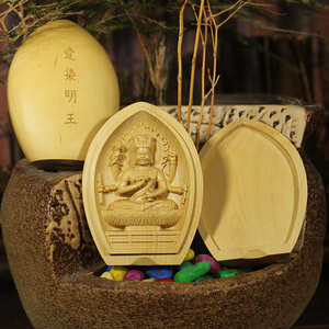 檀香木雕刻小件密宗随身佛龛爱染明王掌心佛像挂件吊坠项链黄杨木