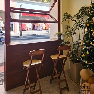 法式南洋风藤编靠背吧台椅可折叠实木酒吧凳奶茶甜品店咖啡厅吧椅