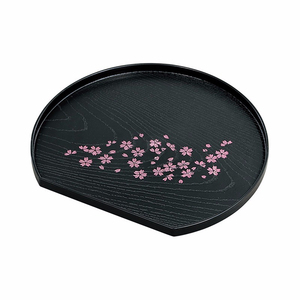 现货日本和果子山中涂樱花漆器盘和菓子半圆漆器盘大号和果子盘