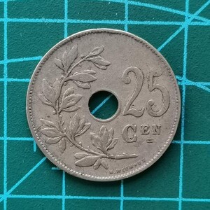 比利时25分中孔硬币  年份  荷兰文法文版随机发