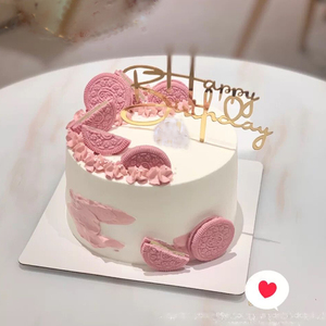 新年圣诞节元旦简约粉色奥利奥动物奶油生日蛋糕老婆上海同城配送