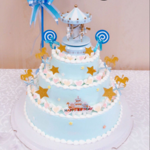 上海宝宝周岁百天满月旋转木马儿童3层多层生日蛋糕同城配送包邮
