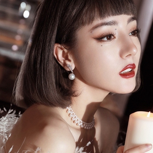 迪丽热巴假发女短发百搭气质齐刘海短直发甜美修脸咖啡棕色全头套