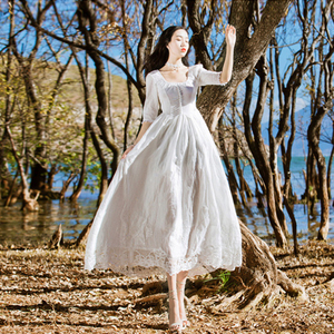 草原旅游的裙子显瘦西藏旅游衣服女云南度假大理丽江洱海拍照长裙